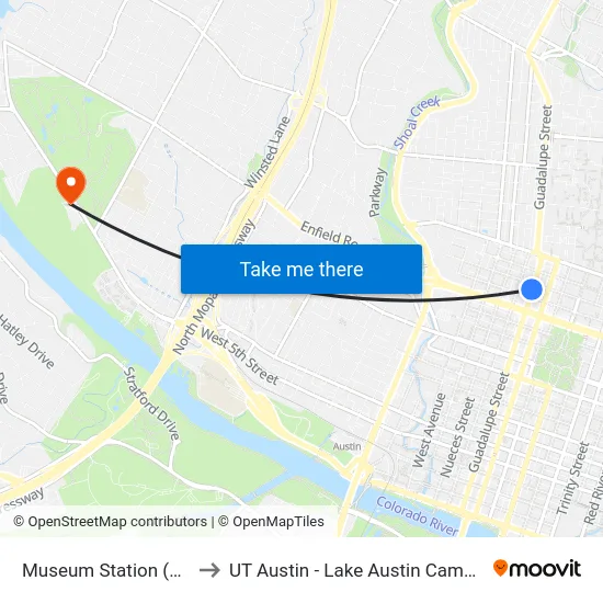 Museum Station (Sb) to UT Austin - Lake Austin Campus map