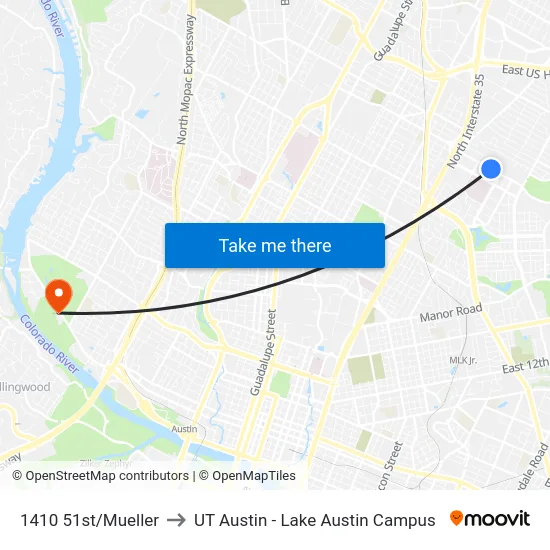 1410 51st/Mueller to UT Austin - Lake Austin Campus map