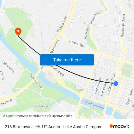 216 8th/Lavaca to UT Austin - Lake Austin Campus map