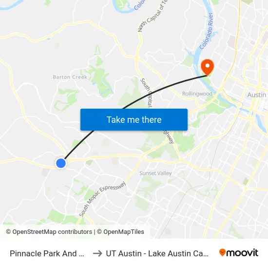 Pinnacle Park And Ride to UT Austin - Lake Austin Campus map