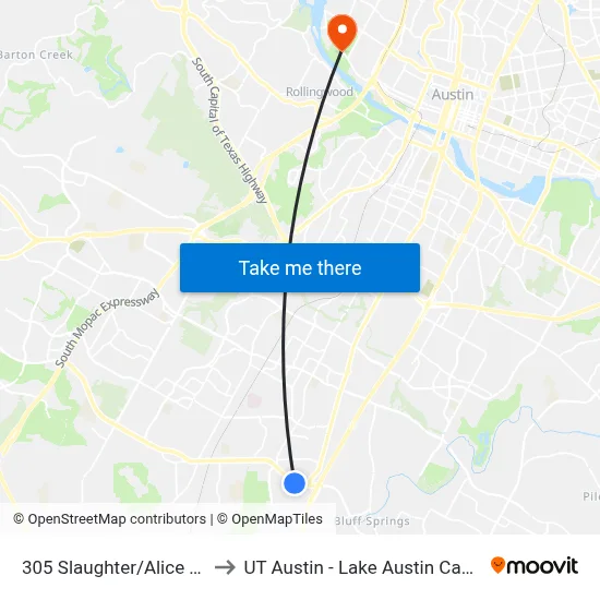 305 Slaughter/Alice Mae to UT Austin - Lake Austin Campus map