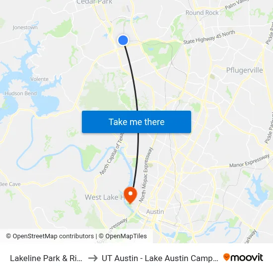 Lakeline Park & Ride to UT Austin - Lake Austin Campus map