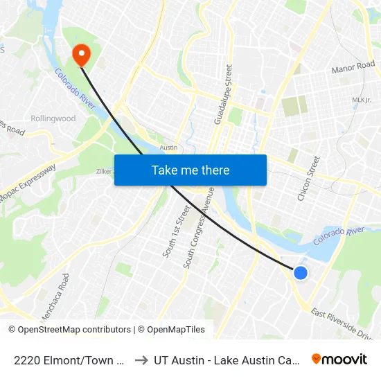 2220 Elmont/Town Lake to UT Austin - Lake Austin Campus map