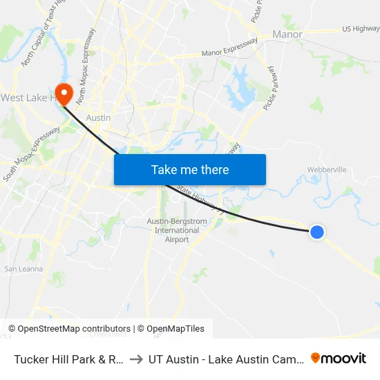 Tucker Hill Park & Ride to UT Austin - Lake Austin Campus map