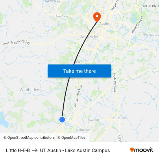 Little H-E-B to UT Austin - Lake Austin Campus map