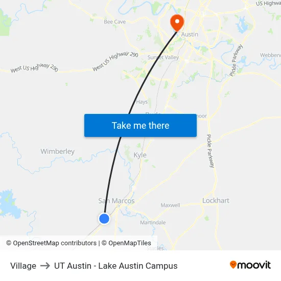 Village to UT Austin - Lake Austin Campus map