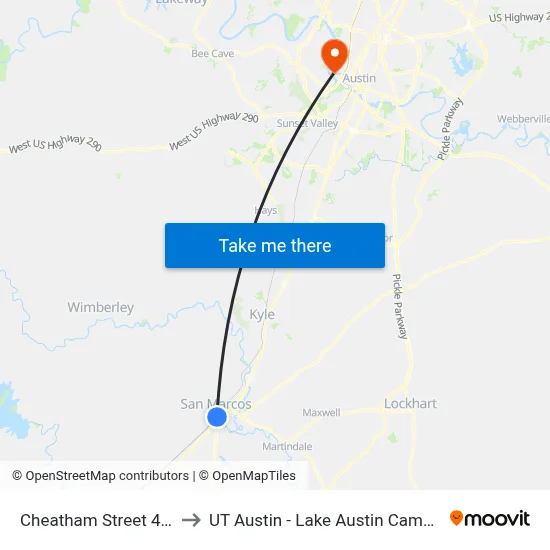Cheatham Street 400 to UT Austin - Lake Austin Campus map