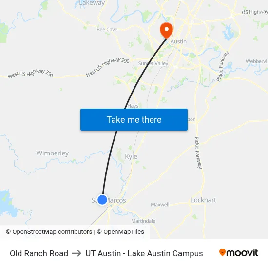 Old Ranch Road to UT Austin - Lake Austin Campus map