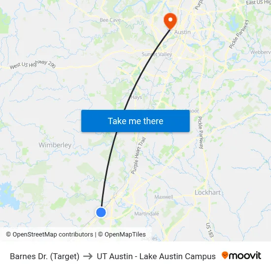 Barnes Dr. (Target) to UT Austin - Lake Austin Campus map