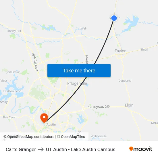 Carts Granger to UT Austin - Lake Austin Campus map