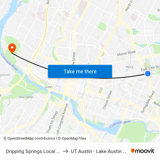 Dripping Springs  Local Service to UT Austin - Lake Austin Campus map