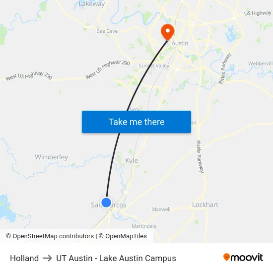 Holland to UT Austin - Lake Austin Campus map