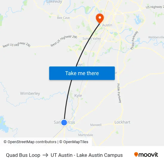 Quad Bus Loop to UT Austin - Lake Austin Campus map