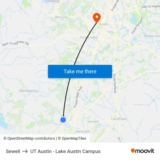 Sewell to UT Austin - Lake Austin Campus map