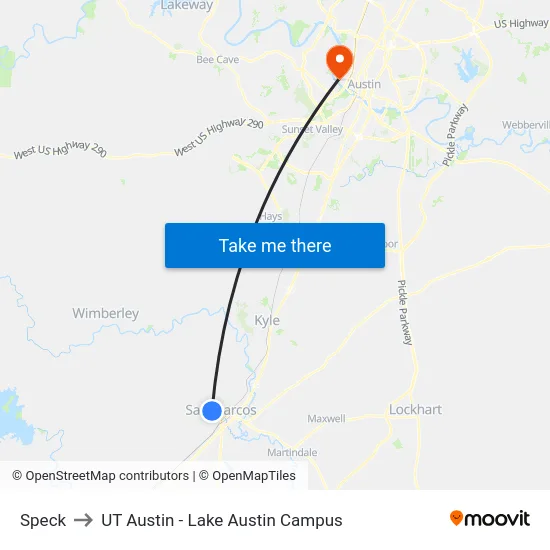 Speck to UT Austin - Lake Austin Campus map