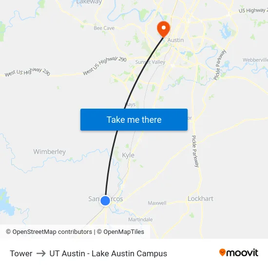 Tower to UT Austin - Lake Austin Campus map