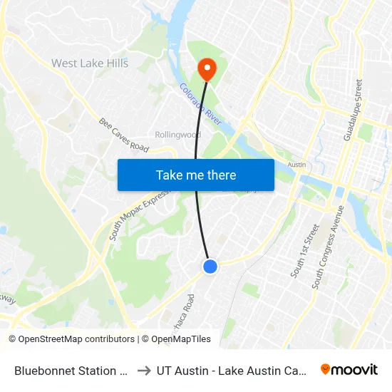 Bluebonnet Station (Sb) to UT Austin - Lake Austin Campus map