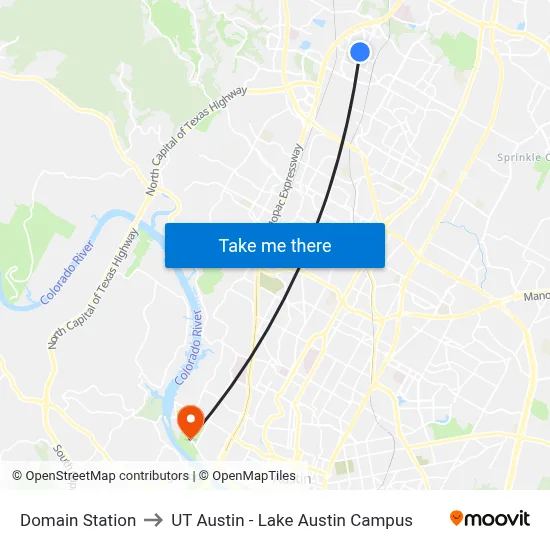Domain Station to UT Austin - Lake Austin Campus map