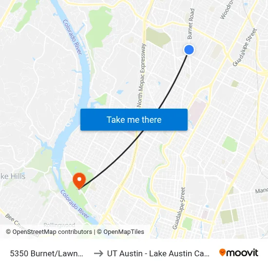 5350 Burnet/Lawnmont to UT Austin - Lake Austin Campus map