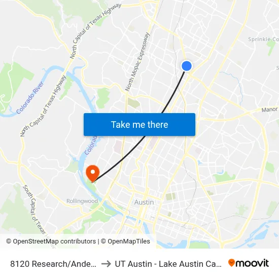 8120 Research/Anderson to UT Austin - Lake Austin Campus map