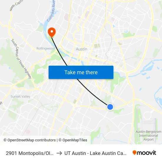 2901 Montopolis/Oltorf to UT Austin - Lake Austin Campus map