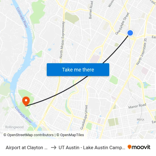 Airport at Clayton Sb to UT Austin - Lake Austin Campus map