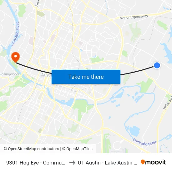 9301 Hog Eye - Community First to UT Austin - Lake Austin Campus map