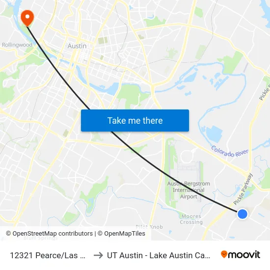 12321 Pearce/Las Alas to UT Austin - Lake Austin Campus map