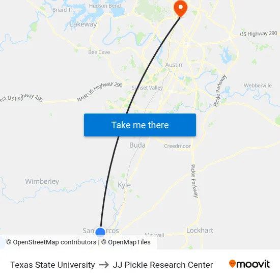 Texas State University to JJ Pickle Research Center map
