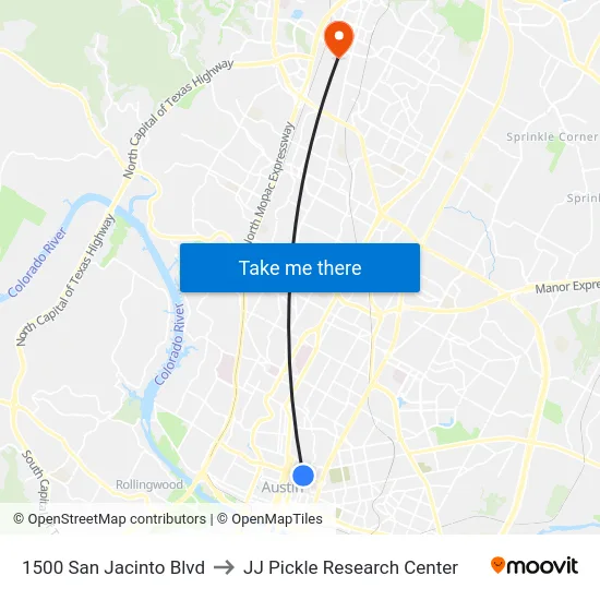 1500 San Jacinto Blvd to JJ Pickle Research Center map