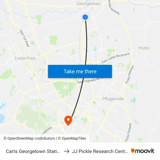 Carts Georgetown Station to JJ Pickle Research Center map