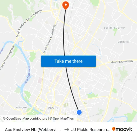 Acc Eastview Nb (Webberville/Govalle) to JJ Pickle Research Center map