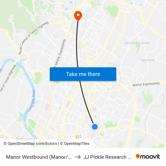 Manor Westbound (Manor/Airport) to JJ Pickle Research Center map