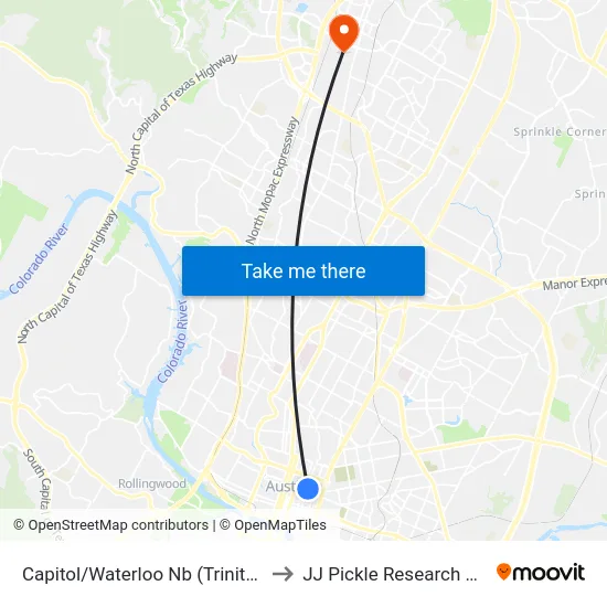 Capitol/Waterloo Nb (Trinity/12th) to JJ Pickle Research Center map