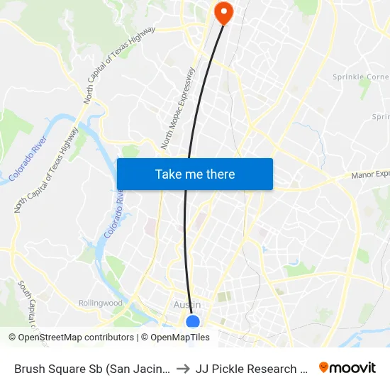 Brush Square Sb (San Jacinto/5th) to JJ Pickle Research Center map