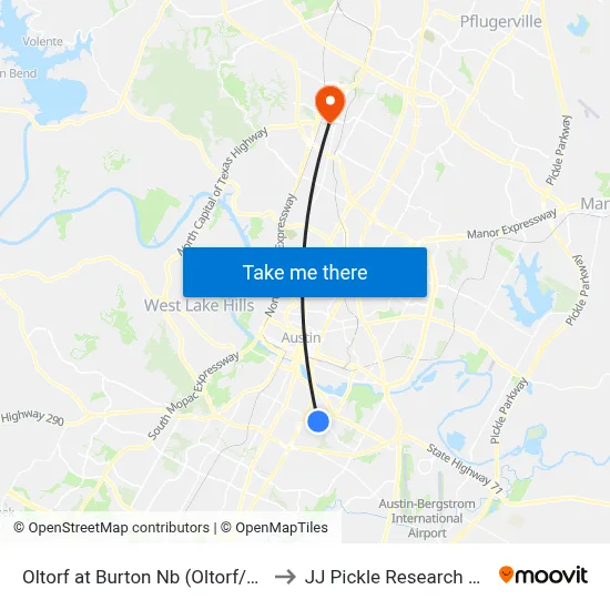 Oltorf at Burton Nb (Oltorf/Burton) to JJ Pickle Research Center map