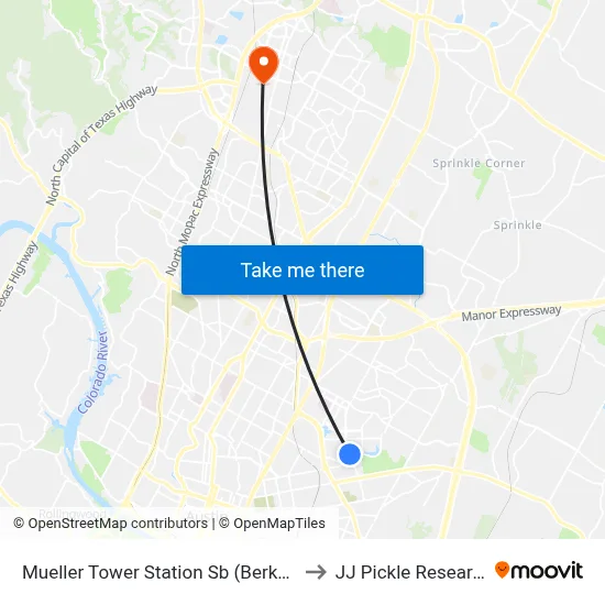 Mueller Tower Station Sb (Berkman/Tom Miller) to JJ Pickle Research Center map