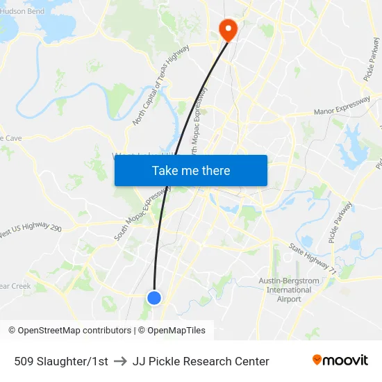 509 Slaughter/1st to JJ Pickle Research Center map