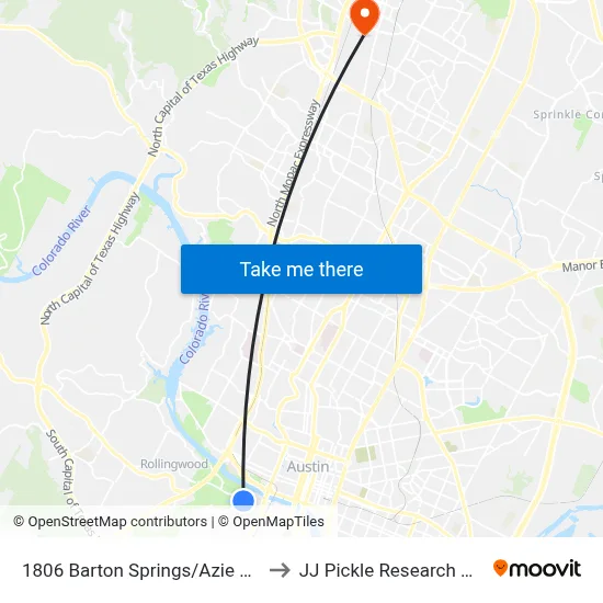 1806 Barton Springs/Azie Morton to JJ Pickle Research Center map