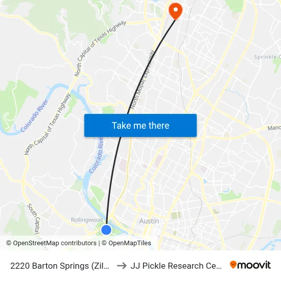 2220 Barton Springs (Zilker) to JJ Pickle Research Center map