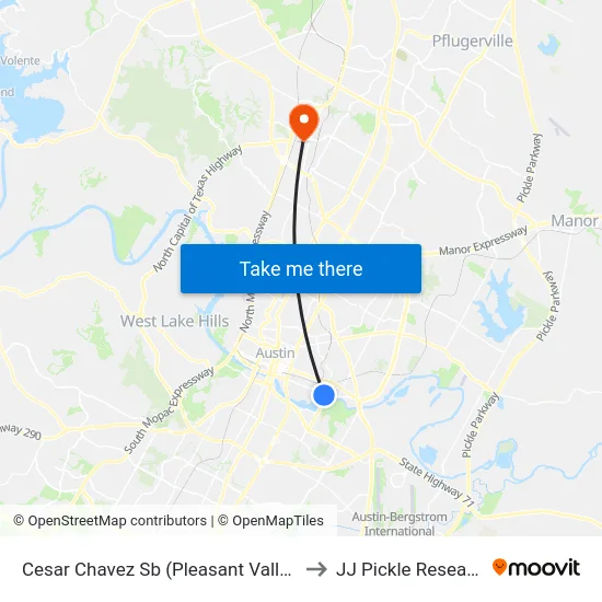 Cesar Chavez Sb (Pleasant Valley/Cesar Chavez) to JJ Pickle Research Center map