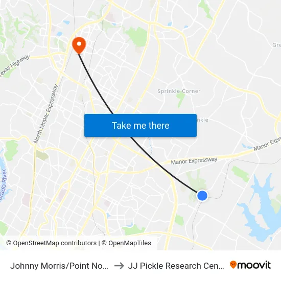Johnny Morris/Point North to JJ Pickle Research Center map