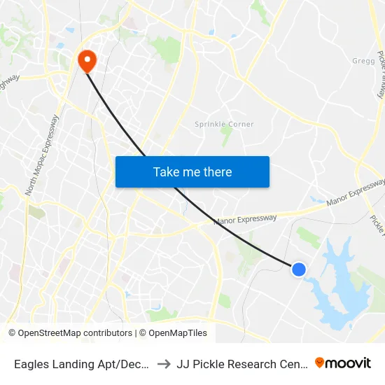 Eagles Landing Apt/Decker to JJ Pickle Research Center map