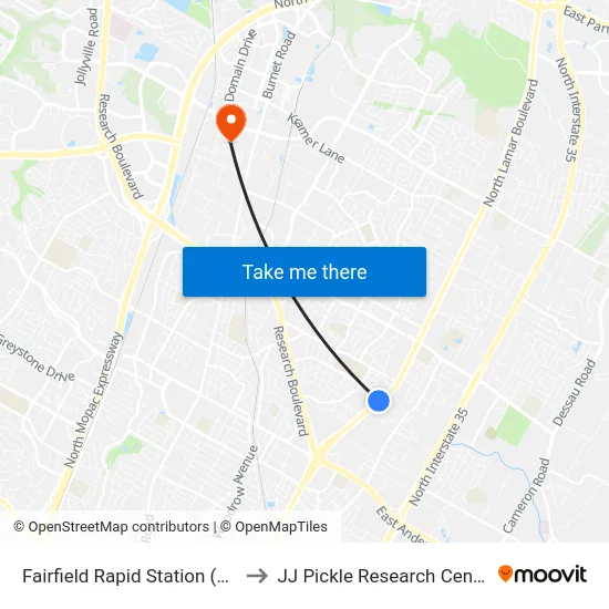 Fairfield Rapid  Station (Sb) to JJ Pickle Research Center map