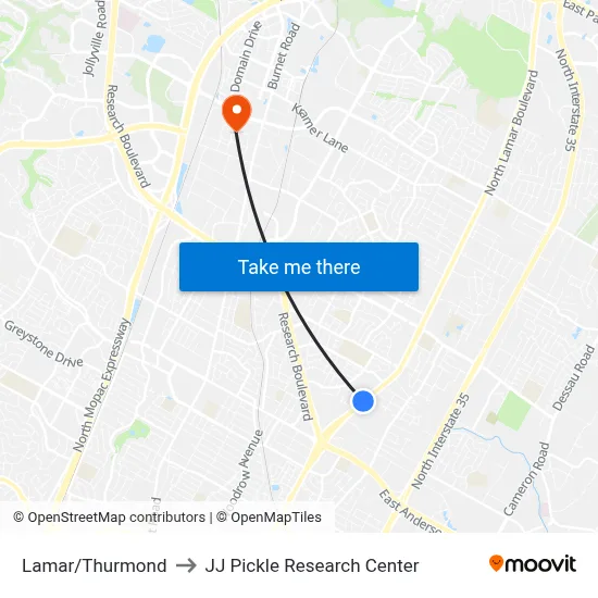 Lamar/Thurmond to JJ Pickle Research Center map
