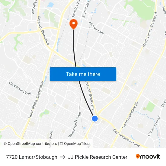 7720 Lamar/Stobaugh to JJ Pickle Research Center map