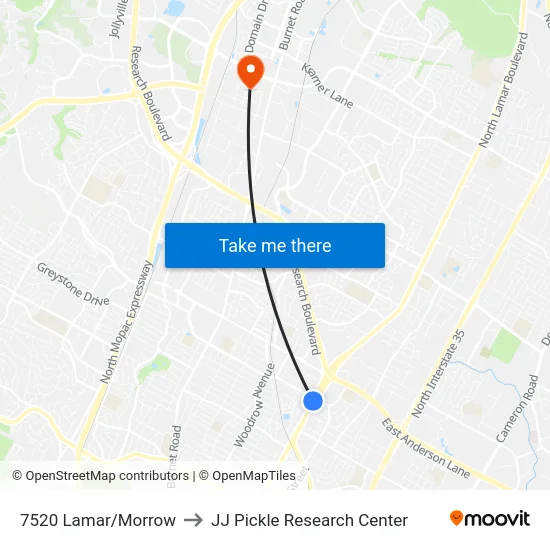 7520 Lamar/Morrow to JJ Pickle Research Center map