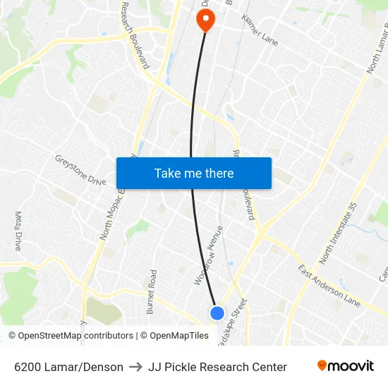 6200 Lamar/Denson to JJ Pickle Research Center map