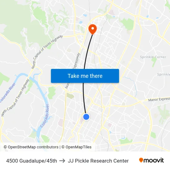 4500 Guadalupe/45th to JJ Pickle Research Center map