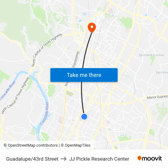 Guadalupe/43rd Street to JJ Pickle Research Center map